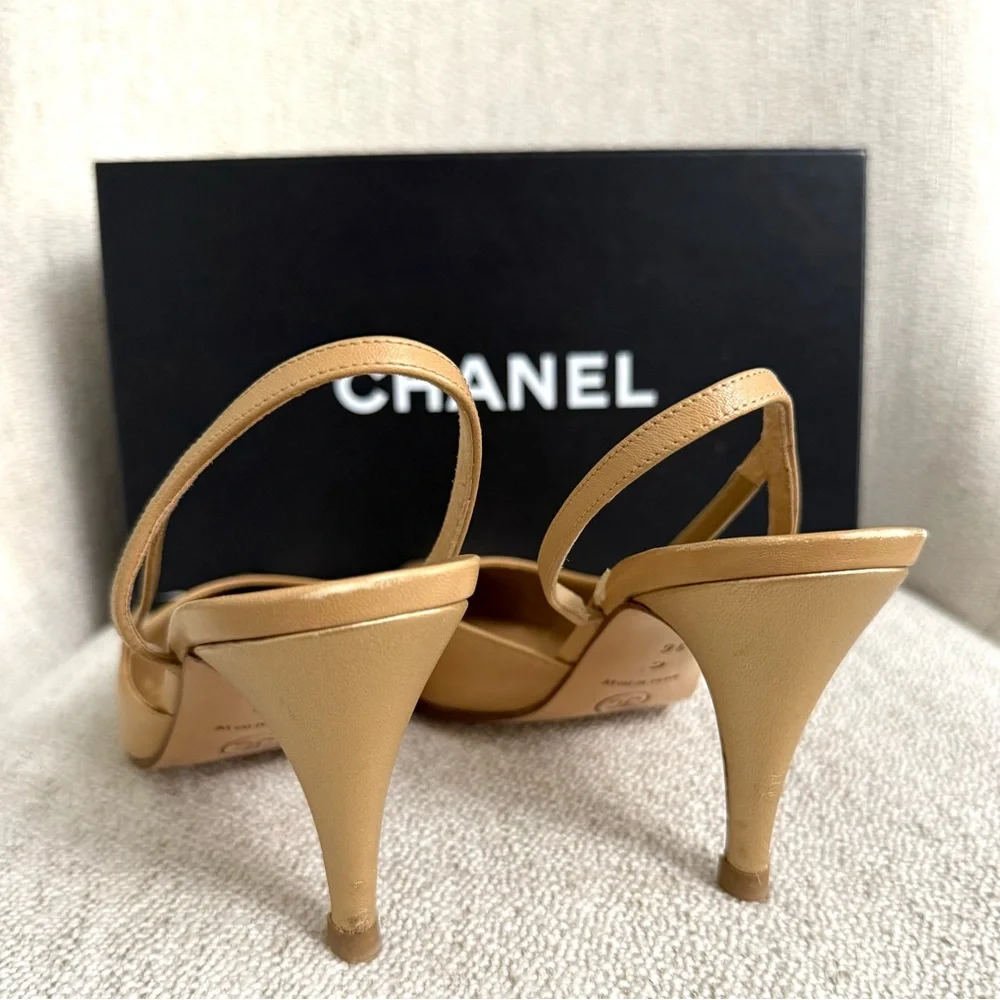 Authentic Chanel slingback pumps beige gold